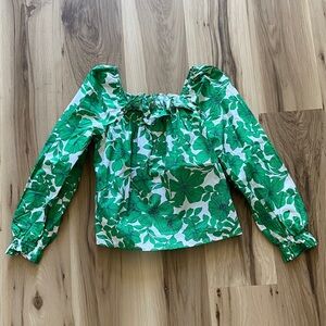 J Crew Green Floral Off-Shoulder Long Sleeve Top